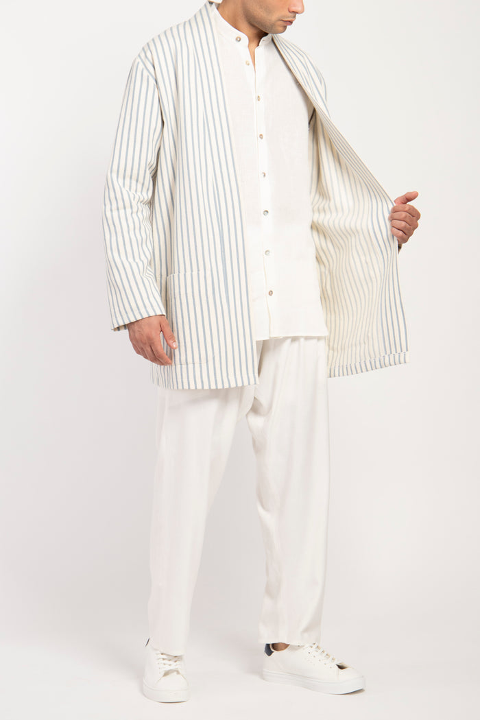Khaled Cotton Striped Light Blue Jacket
