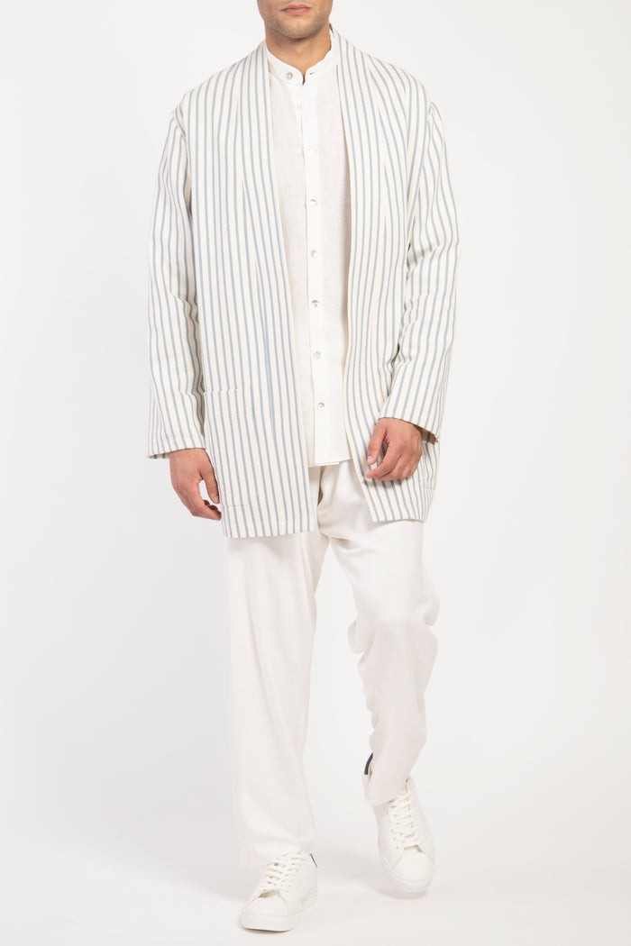 Khaled Cotton Striped Light Blue Jacket