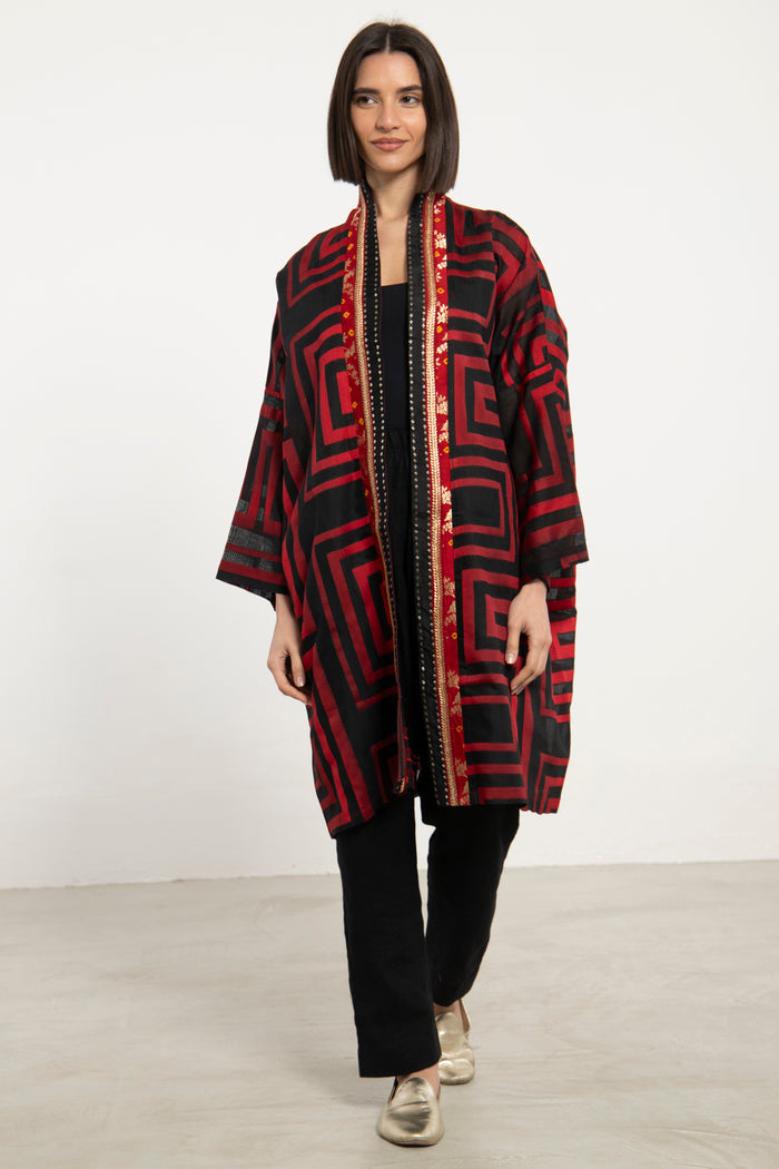 Khalida Cotton Red & Black Abaya