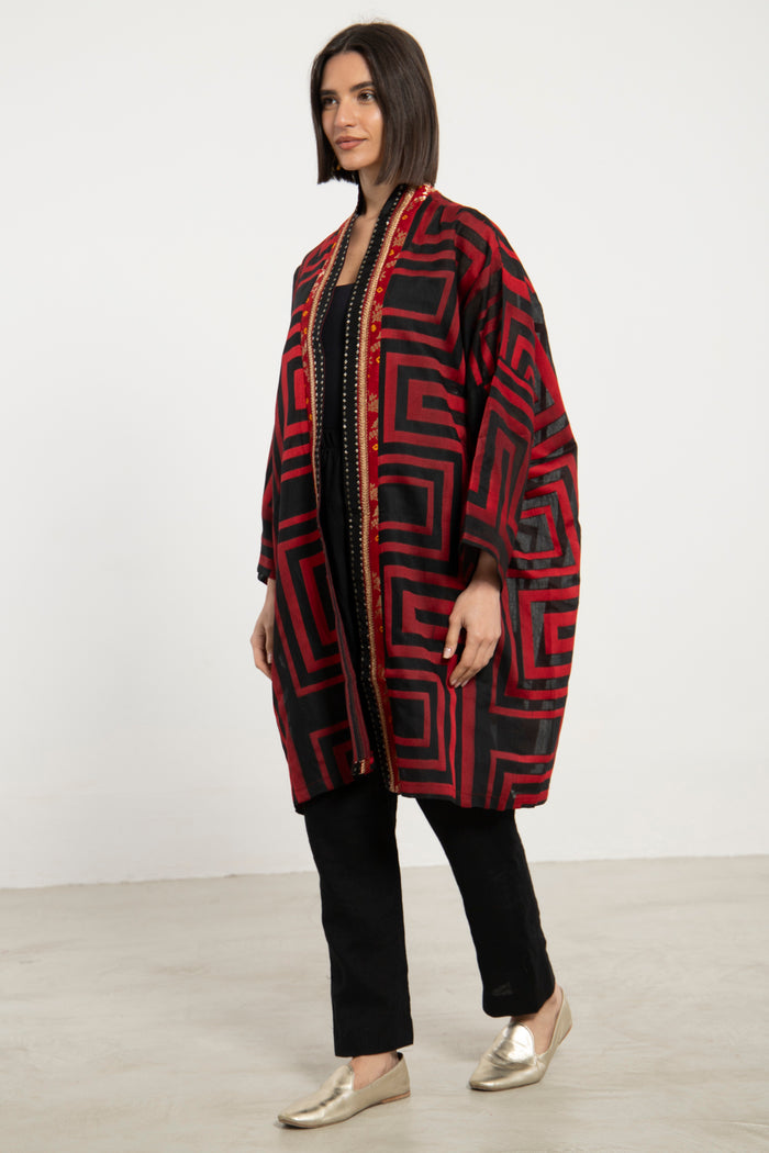 Khalida Cotton Red & Black Abaya