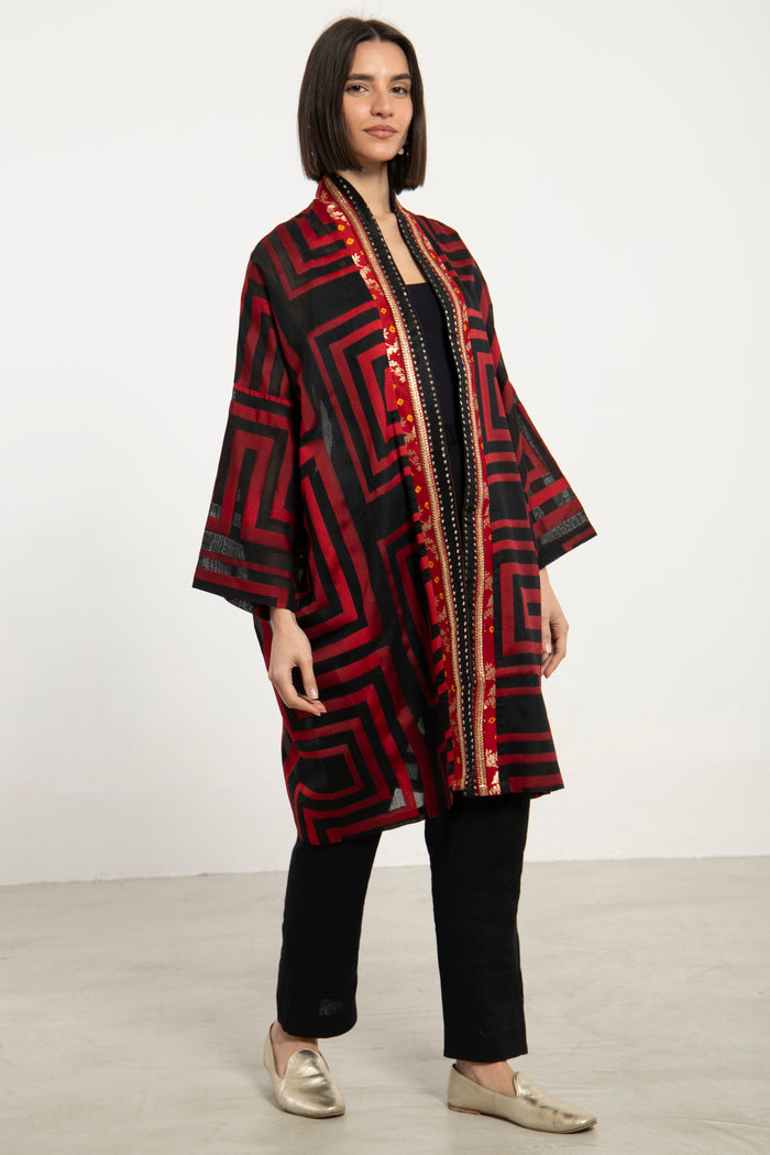 Khalida Cotton Red & Black Abaya