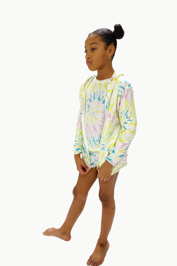 Lounge Set Hoodie and Short Tie Dye Lime Swirl image 1
