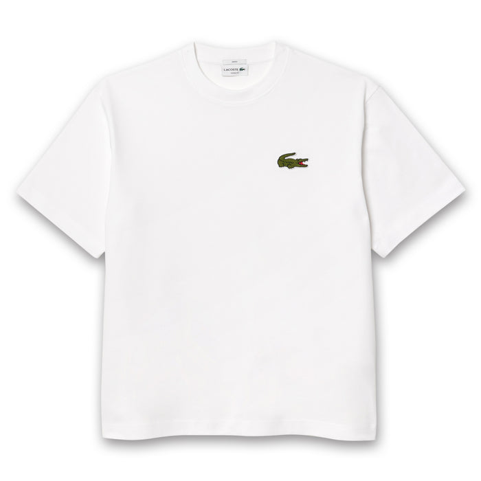 Lacoste - Loose Fit Heavy Cotton Badge T-Shirt in White - Nigel Clare