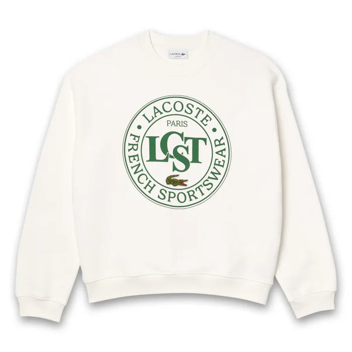 Lacoste - Loose Fit Printed Fleece Sweatshirt in White - Nigel Clare