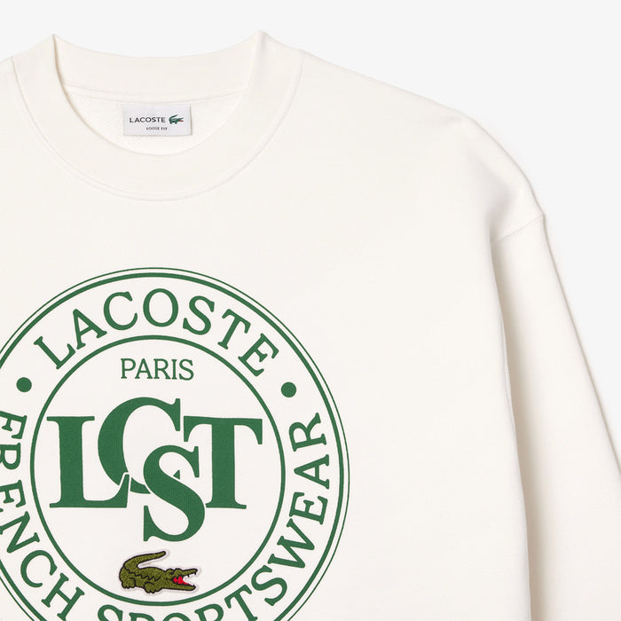 Lacoste - Loose Fit Printed Fleece Sweatshirt in White - Nigel Clare