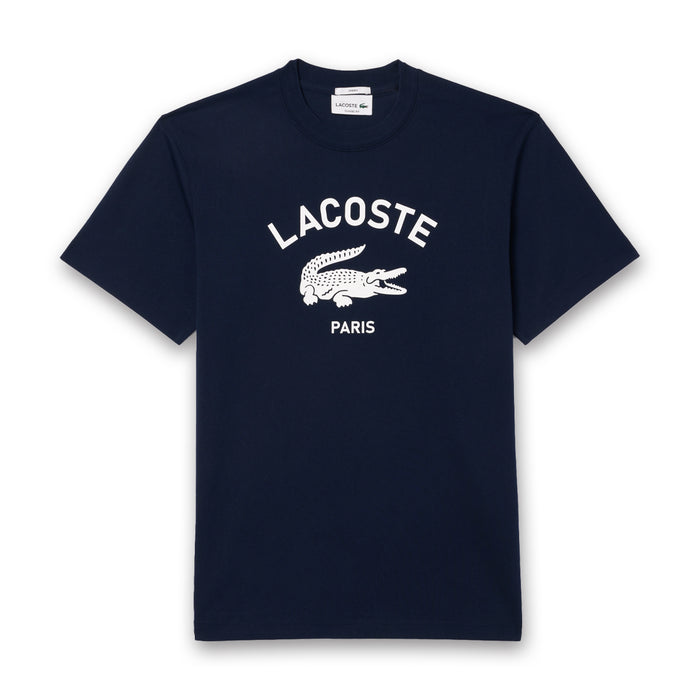 Lacoste - Signature Print Cotton T-Shirt in Navy - Nigel Clare