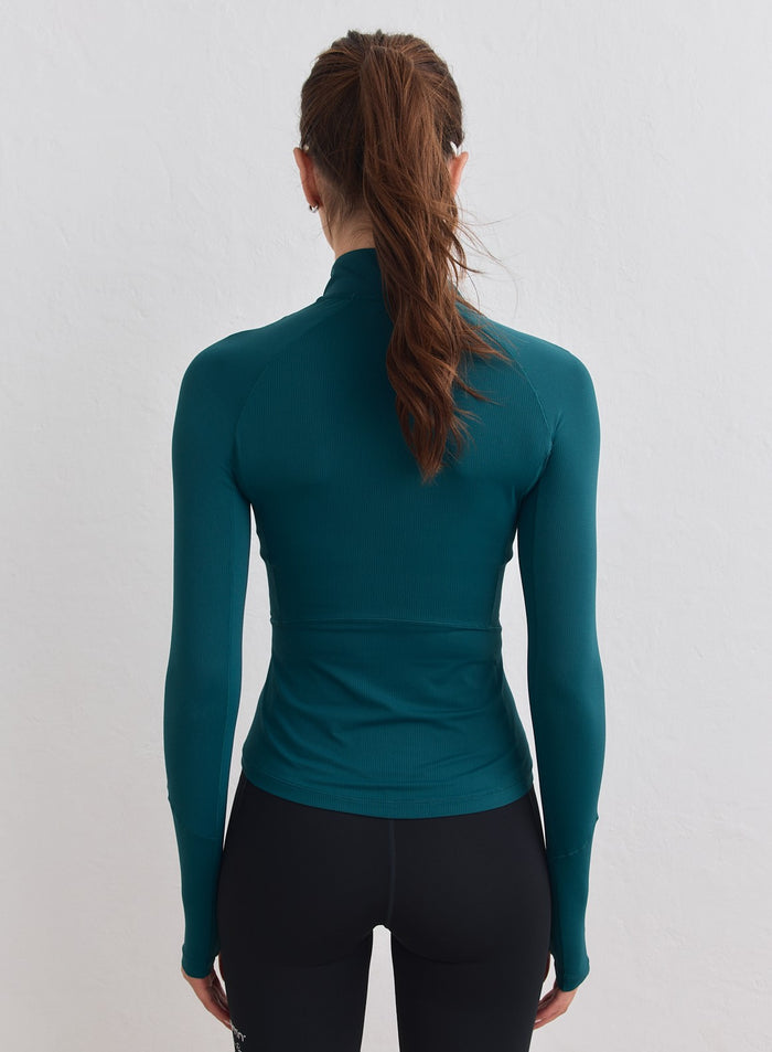 Lagoon-sinivihreä verkkomainen Running Zip Long Sleeve takaapäin merkiltä aim'n. [M-178cm]
