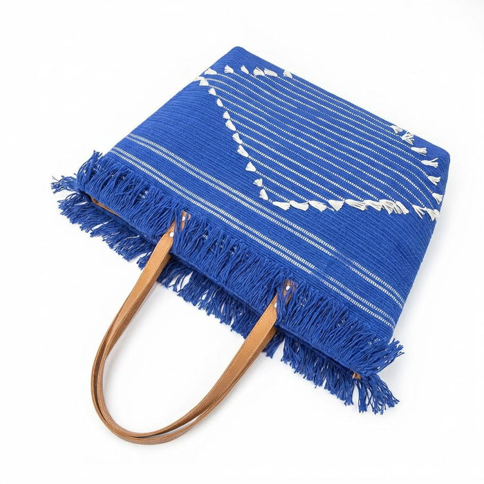 Large Tasseled Shoulder Bag - Blue