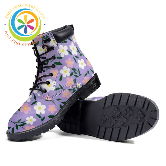 Lavender Daisy Floral - Leather Martin Boots
