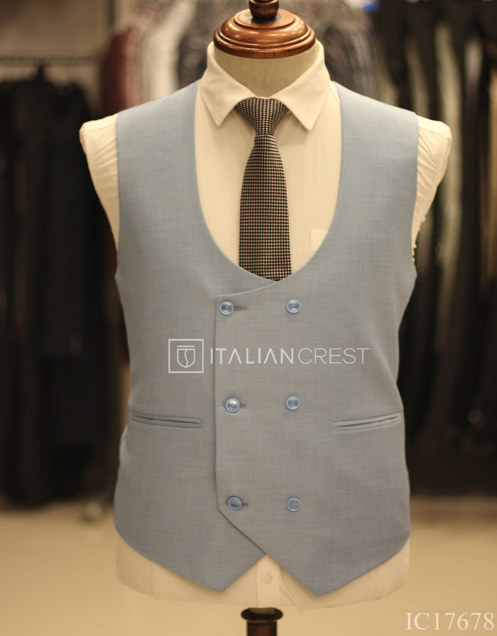 Light Blue 3-Piece Peak Lapel Suit