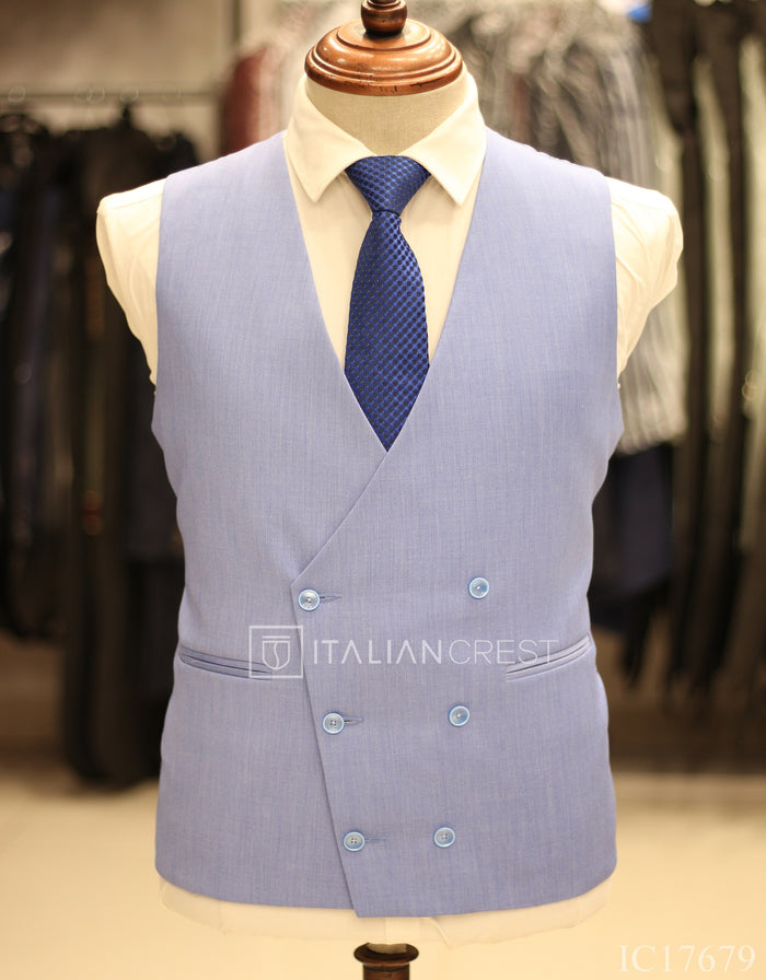 Light Blue 3-Piece Peak Lapel Suit
