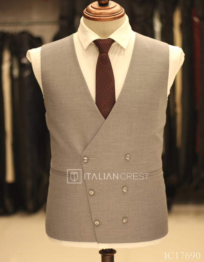 Light Blue 3-Piece Peak Lapel Suit