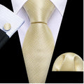 Light Yellow Ripple Silk 63 Inches Extra Long Tie Hanky Cufflinks Set- N-9558 - SimonVon Shop