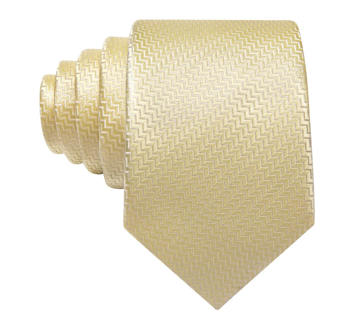Light Yellow Ripple Silk 63 Inches Extra Long Tie Hanky Cufflinks Set- N-9558 - SimonVon Shop