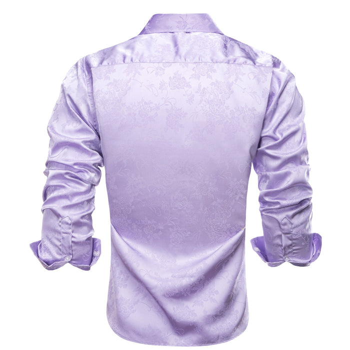 Lilac Purple Floral Silk Men's Long Sleeve Shirt-1645 - SimonVon Shop