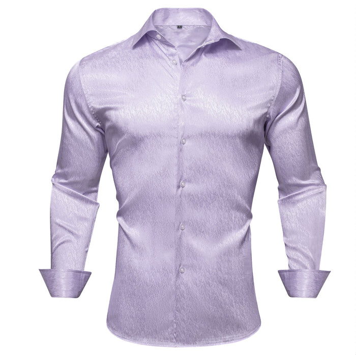 Lilac Purple Solid Silk Men's Long Sleeve Dress Shirt-CY-0552 - SimonVon Shop