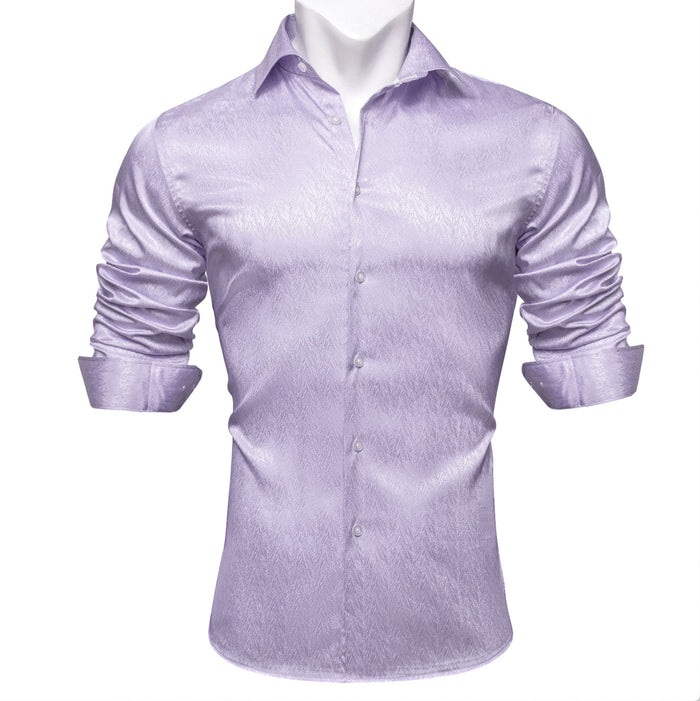 Lilac Purple Solid Silk Men's Long Sleeve Dress Shirt-CY-0552 - SimonVon Shop