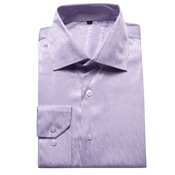 Lilac Purple Solid Silk Men's Long Sleeve Dress Shirt-CY-0552 - SimonVon Shop