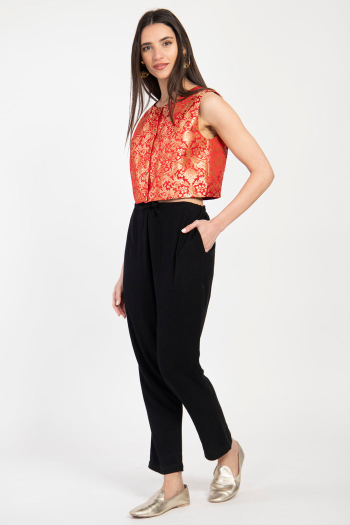 Lili Silk Brocade Red Gilet