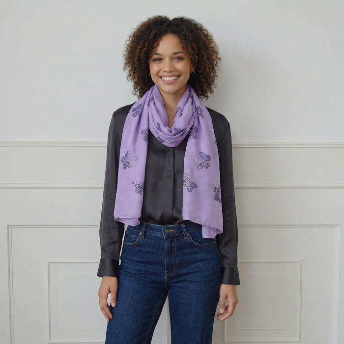 Little Remo - Glitter Butterfly Scarf (70x180cm) - Lilac