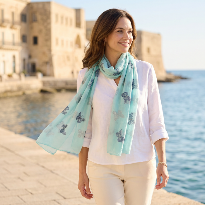 Little Remo - Glitter Butterfly Scarf (70x180cm) - Turquoise