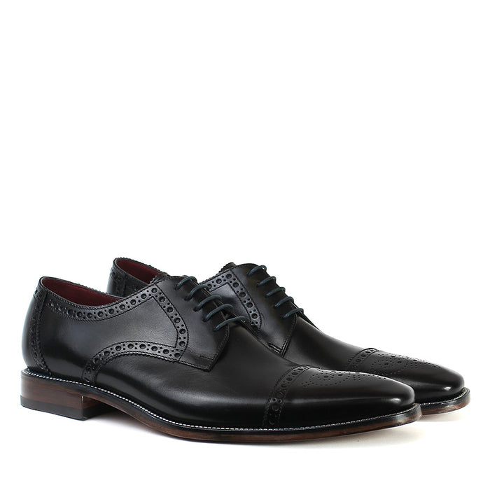 Loake - Foley Black Leather Semi Brogue Derby Shoes - Nigel Clare
