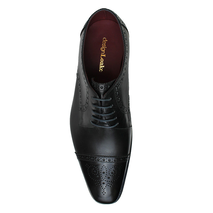 Loake - Foley Black Leather Semi Brogue Derby Shoes - Nigel Clare