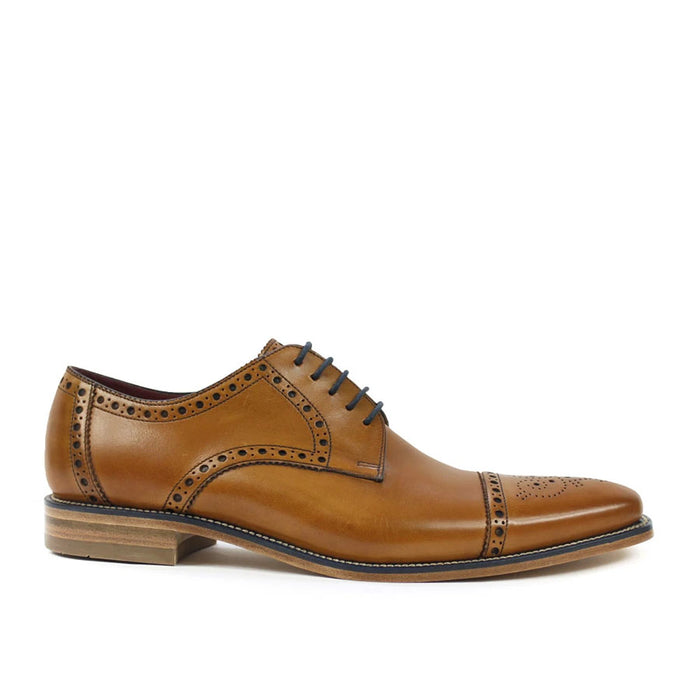 Loake - Foley Tan Leather Semi Brogue Derby Shoes - Nigel Clare