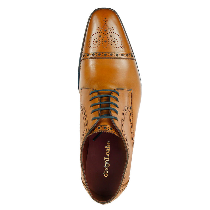 Loake - Foley Tan Leather Semi Brogue Derby Shoes - Nigel Clare