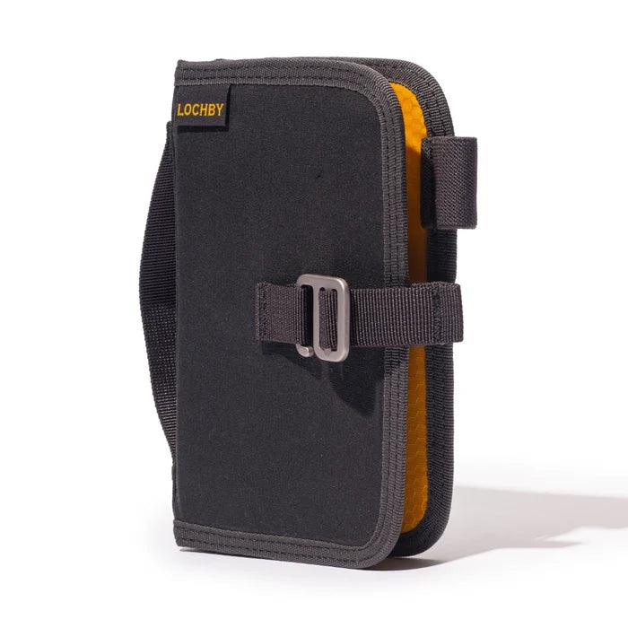 Lochby Mini Field Journal Bumblebee Charcoal—zippered pouch with buckle strap, perfect for notebooks, journals, EDC gear.