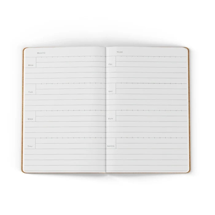 The Lochby Tomoe River Pocket Notebook planner features lined, fountain pen friendly pages for daily, monthly, yearly notes.