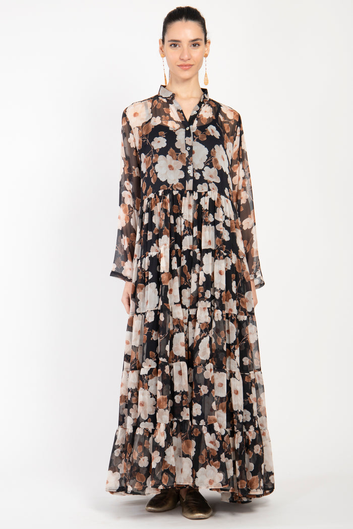 Louna Cotton Silk Tiered Floral Dress
