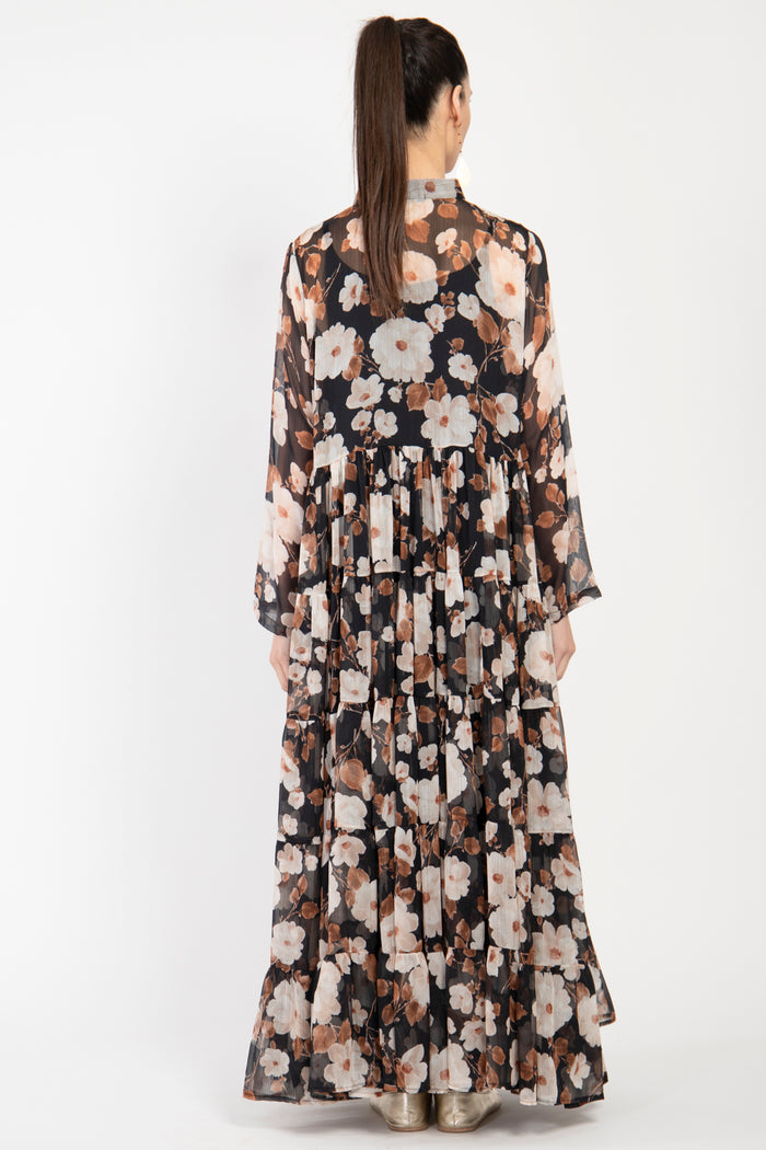Louna Cotton Silk Tiered Floral Dress