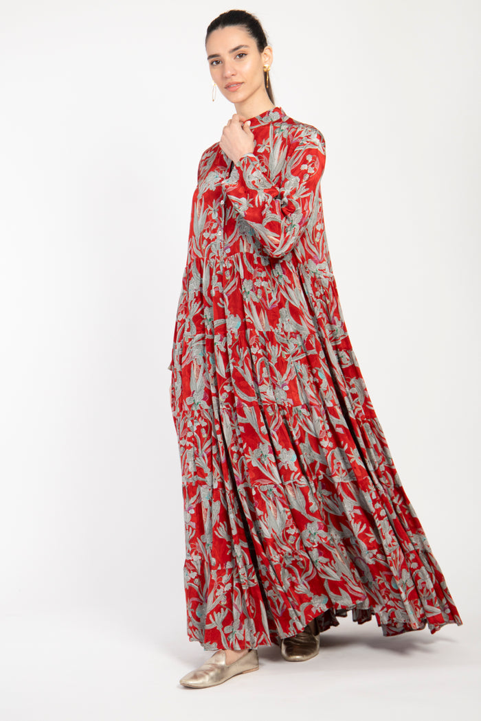 Louna Silk Tiered Red Dress