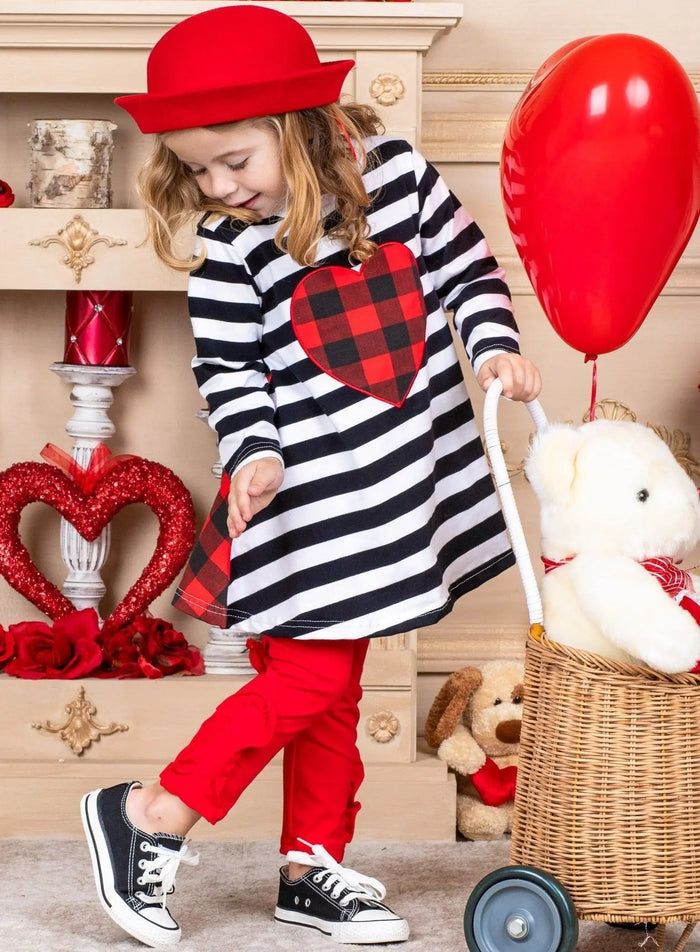 Kids Valentine's Clothes | Girls Dual Pattern Tunic & Legging Set