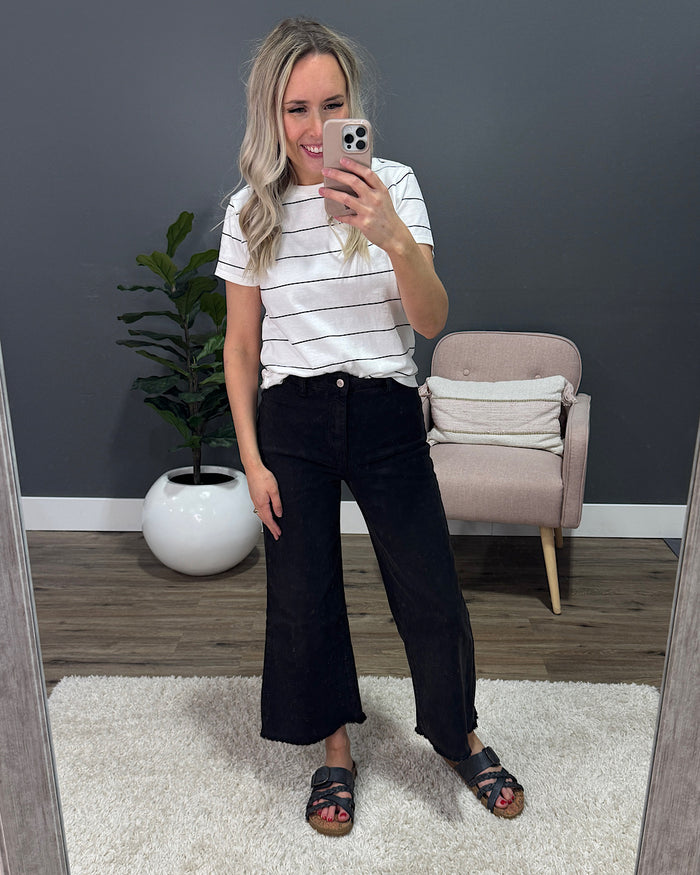 Mae Wide Leg Cropped Jeans - Black Zenana