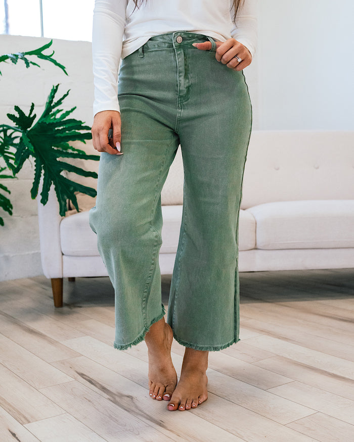 Mae Wide Leg Cropped Jeans - Color Options Available! Zenana Olive