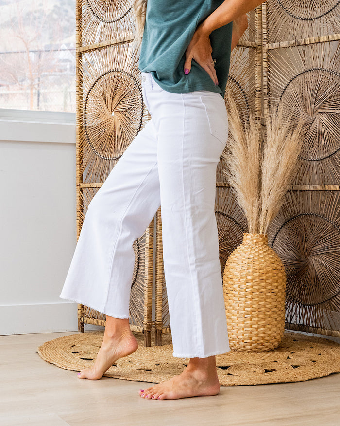 Mae Wide Leg Cropped Jeans - White Zenana