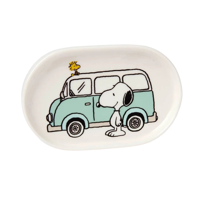 Forager Provisions LTD Magpie Peanuts oval porcelain trinket dish featuring Snoopy and Woodstock with a camper van