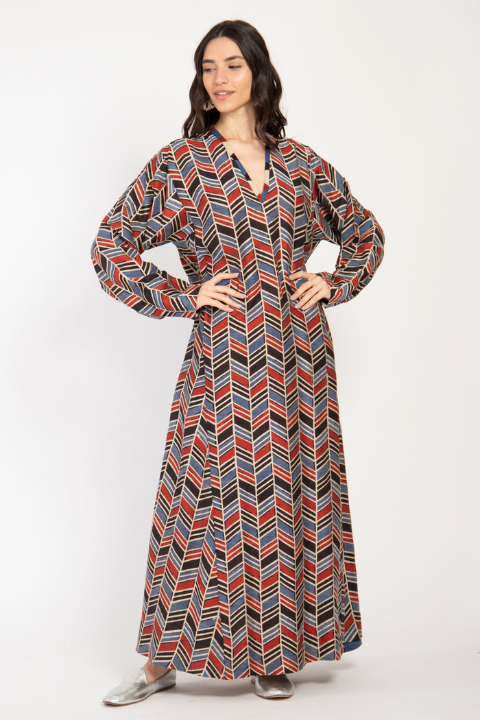 Malaki Cotton Printed Herringbone Dress