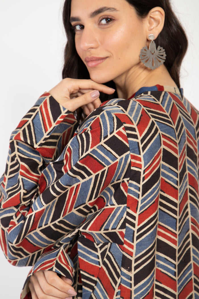Malaki Cotton Printed Herringbone Dress