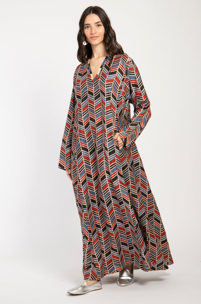 Malaki Cotton Printed Herringbone Dress
