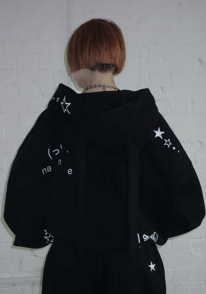 MALFUNCTION BUNNY ZIP HOODIE BLACK (DETACHABLE EARS)