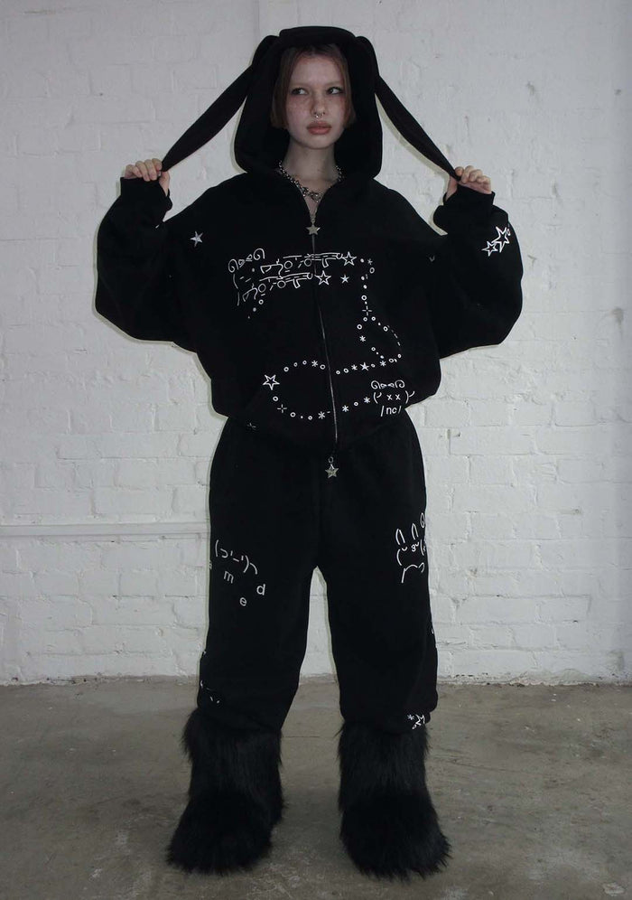 MALFUNCTION BUNNY ZIP HOODIE BLACK (DETACHABLE EARS)