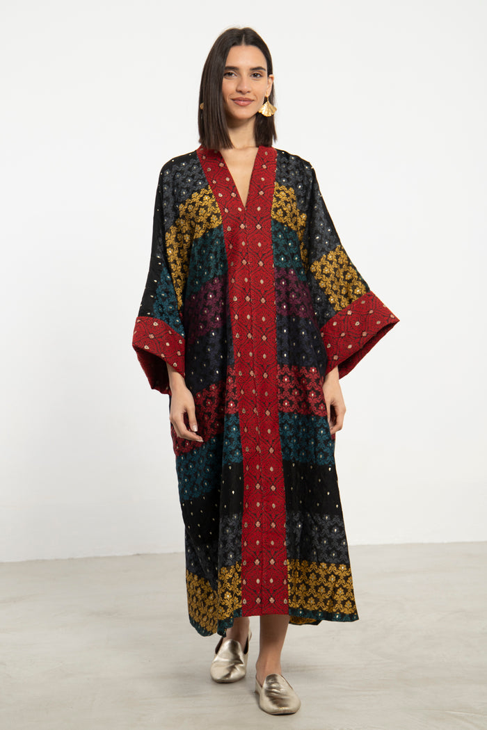 Maliha Silk Patchwork Multicolor Dress