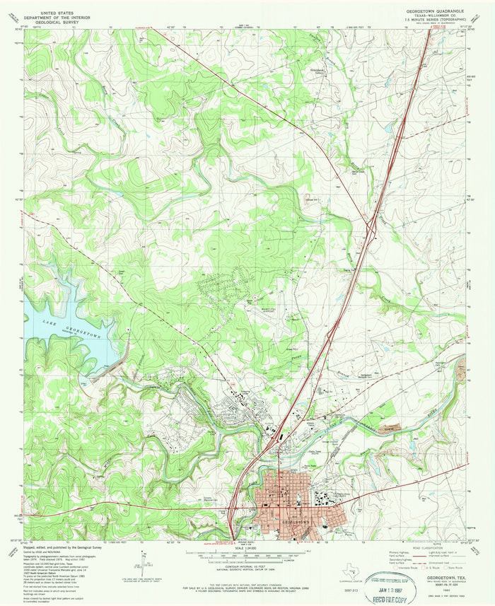 Map of Georgetown, Texas by USGS, 1982 – Lake Georgetown & Salado Creek
