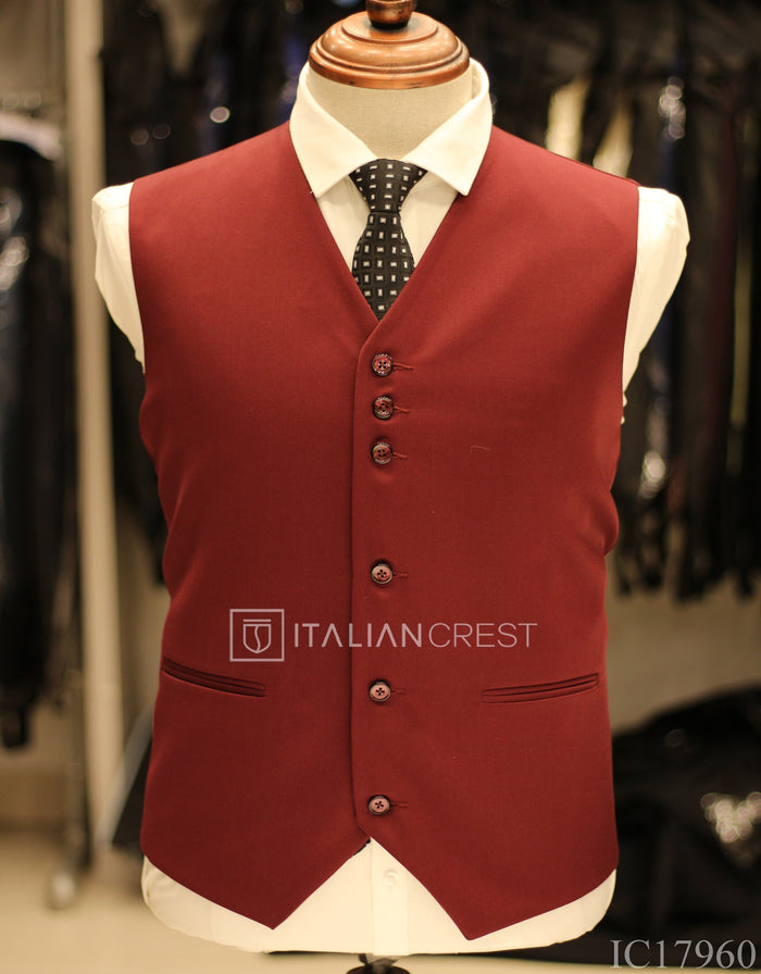Maroon 3-Piece Notch Lapel Suit