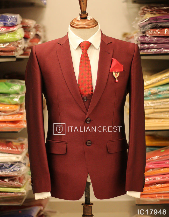 Maroon 3-Piece Notch Lapel Suit