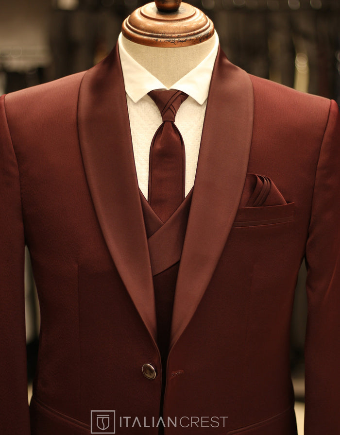 Maroon 5pc Wedding Suit