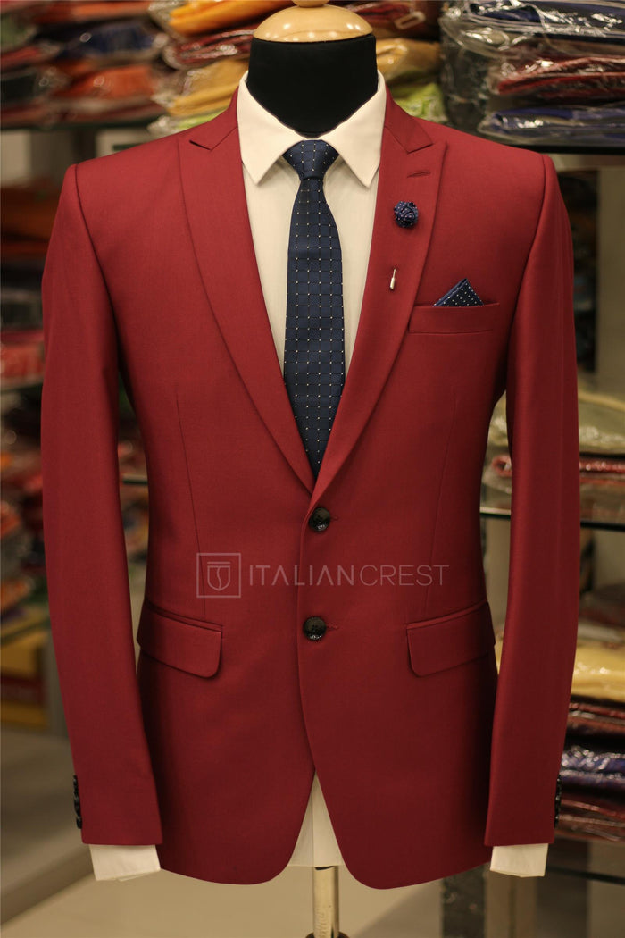 Maroon Wool Feel Peak Lapel Suit